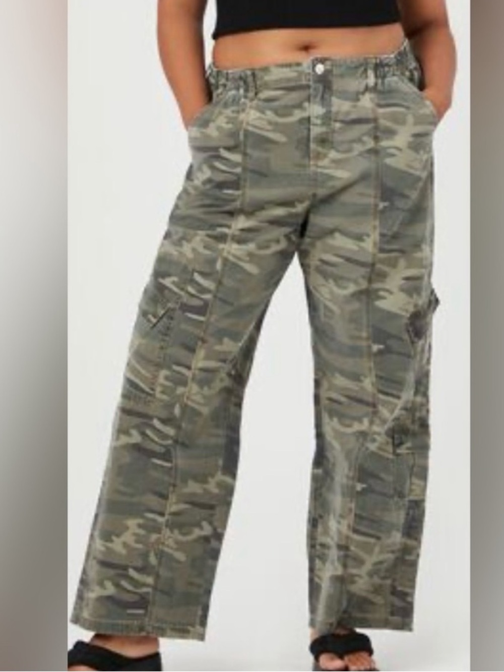 Forever 21 Camo Camouflage Cargo Baggy Wide Leg Pants Womens Size XL